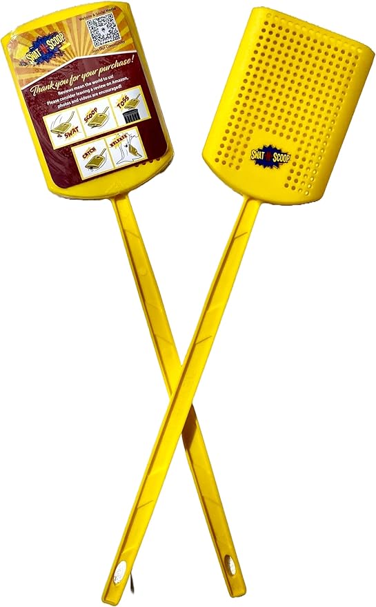 Heavy Duty Fly Swatter and Spider Catcher and Release. Insect Fly Catchers for Inside Home. House Fly Swatter or Humane Bug Catcher with Built in Insect Scoop. (2pk, Yellow)