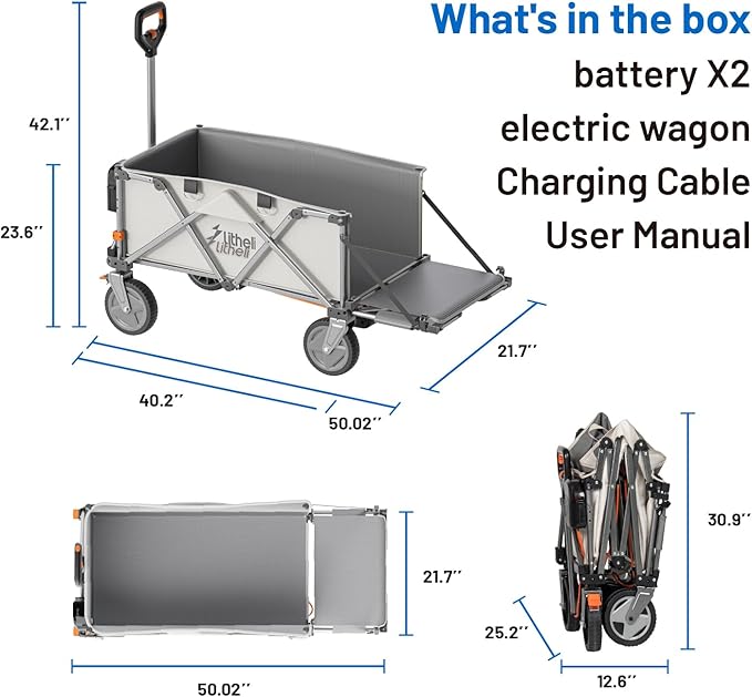 Litheli Electric Wagon Cart with Battery Power, All-Terrain Wheels & Variable Speed | 200L Capacity, 300 lbs Heavy-Duty Utility Wagon for Camping Gear, Beach Trips, Garden Tools & Shopping Hauls