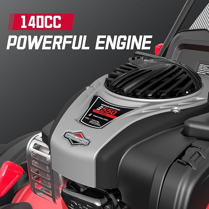 PowerSmart 21" 3-in-1 Gas Push Lawn Mower with 140cc 4-Stroke Engine - Wide Cutting Deck, 6 Height Adjustments, Mulching Capability