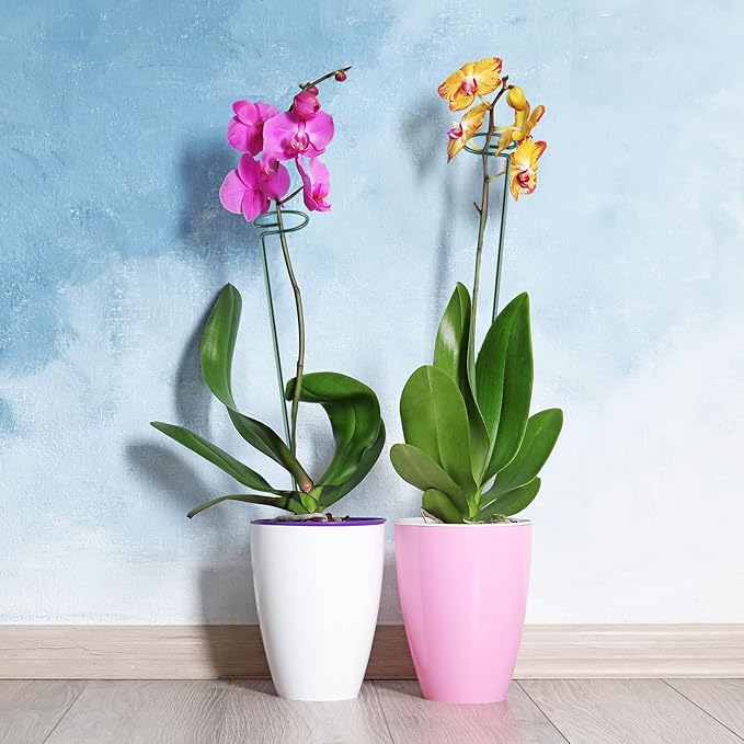 HiGift 5 Pack Plant Support Stakes, Garden Single Stem Flower Support Stick Metal Amaryllis Plant Cage Support Rings with 10pcs Plant Clips for Orchid Lily Peony Rose Stem (40 cm/16 inch Long)