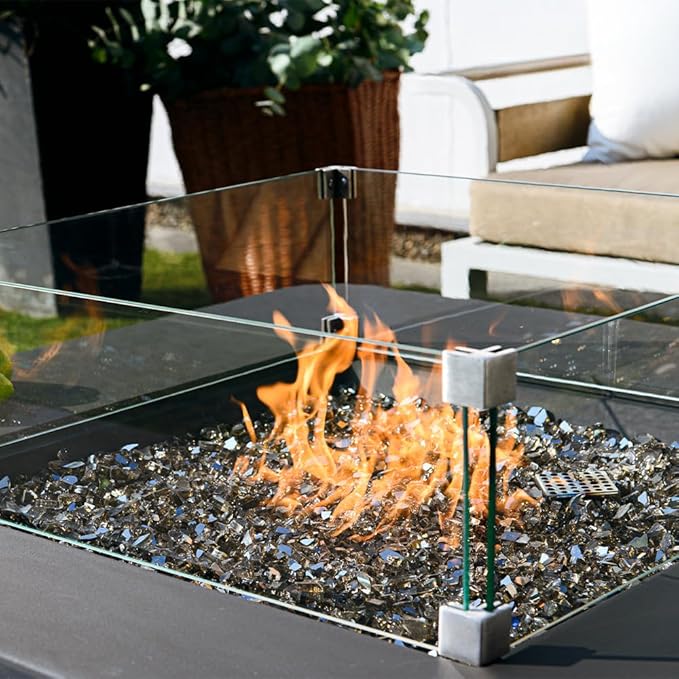 Bergamo Concrete Fire Pit 42".1 x 42 Outdoor Patio Firepit Includes Fire Glass Modern Fire Pits & Outdoor Fireplaces for Garden, Deck, Indoor & Outdoor Heating