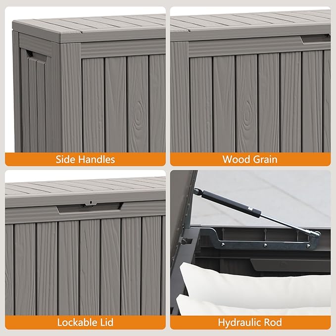 Modern-Depo 80 Gallon Waterproof Deck Box Patio Furniture Storage Box with Lockable Lid, PP Outdoor Storage Bin for Garden, Yard, Poolside, Gray