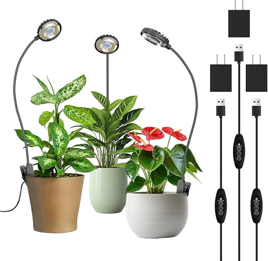 Grow Light for Indoor Plants, Full Spectrum Clip Plant Grow Lights, 7W LED Plant Growing Lamps with Auto On/Off Timer 4/8/12H, 4 Level Dimmable Brightness for Small Plant Light,3 Pack