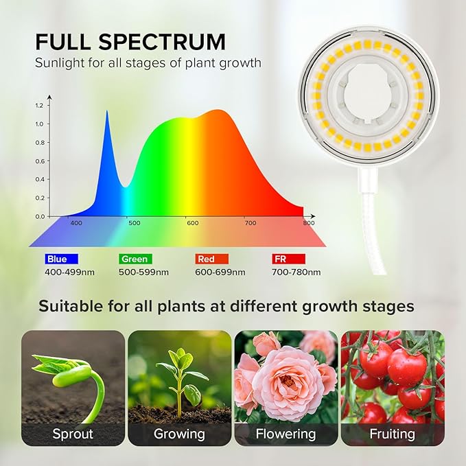 Plant Grow Lights, Full Spectrum Clip Plant Growing Lamp, 4000K LED Grow Light Indoor, 4 Dimmable Levels Adjustable Pot Grow Lamp, Auto On/Off Timing 4/8/12H, White 2 Pack Succulents