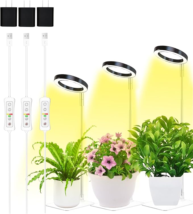 Plant Grow Light,yadoker LED Growing Light Full Spectrum for Indoor Plants,Height Adjustable, Automatic Timer, 5V Low Safe Voltage,Idea for Small Plant Light(3 Pack)