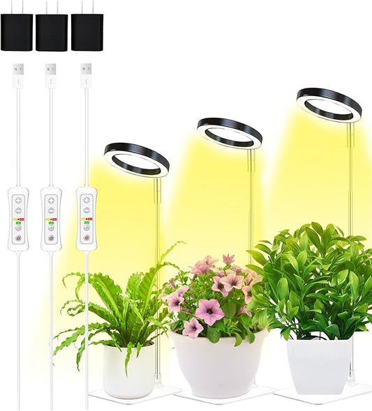 Plant Grow Light,yadoker LED Growing Light Full Spectrum for Indoor Plants,Height Adjustable, Automatic Timer, 5V Low Safe Voltage,Idea for Small Plant Light(3 Pack)
