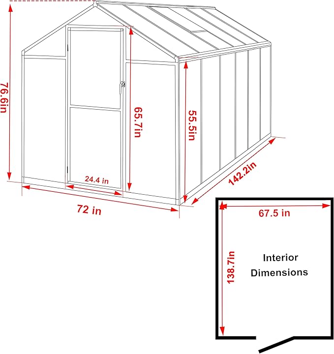 VEIKOU 6’x12’ Greenhouse for Outdoors, Upgraded Rivet Structure with 2 Vents, Lockable Door, 4mm Twin-Wall Polycarbonate, Aluminum Heavy Duty Greenhouse for Winters, Gray