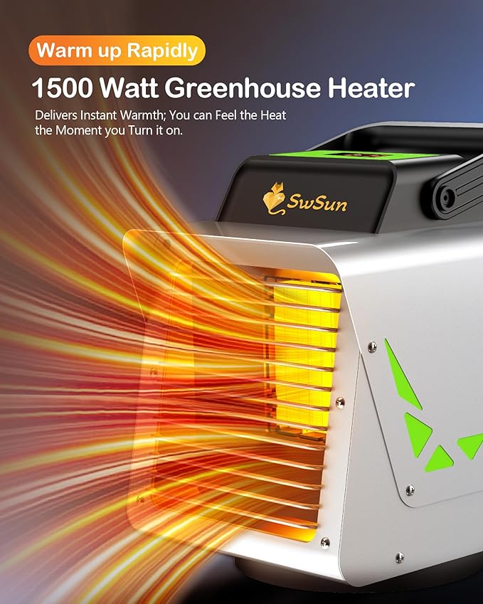 1500W Greenhouse Heater with Thermostat, Portable Outdoor Heater with Smart APP Remote Control for Green House, Garage, Grow Tents, Plants & Vegetables