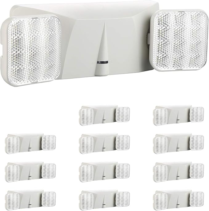 SPECTSUN 12 Pack White Emergency Lighting with 2 LED Heads White Emergency Exit Fixture and Battery Backup -UL 924 Certified and CEC Qualified Emergency Light,ABS housing,Adjustable Light Heads