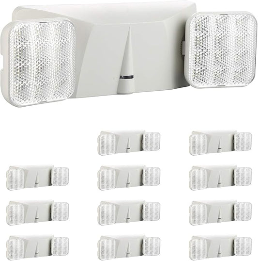 SPECTSUN 12 Pack White Emergency Lighting with 2 LED Heads White Emergency Exit Fixture and Battery Backup -UL 924 Certified and CEC Qualified Emergency Light,ABS housing,Adjustable Light Heads