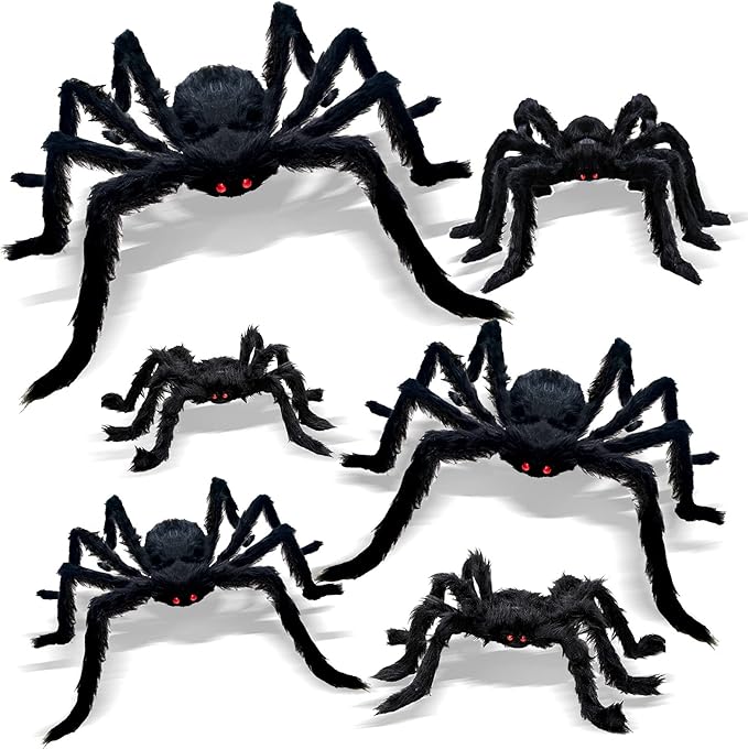 6 Pcs Halloween Spiders Decorations, Giant Hairy Spiders Halloween Decorations Indoor Outdoor Decor
