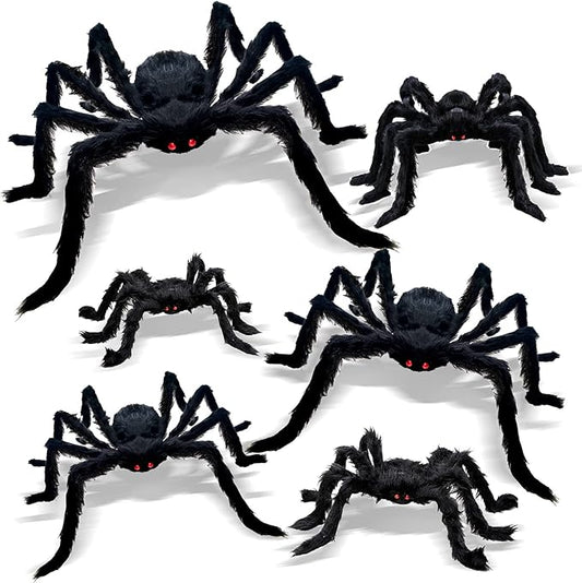 6 Pcs Halloween Spiders Decorations, Giant Hairy Spiders Halloween Decorations Indoor Outdoor Decor