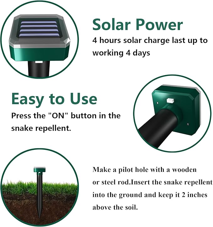 Snake Repellent for Yard & Outdoors - Solar-Powered Sonic Snake Deterrent Devices, Waterproof, Pet Safe Rattlesnake Repellent (6)