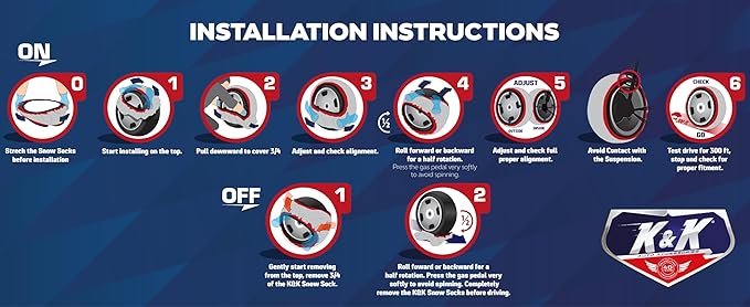 K&K Auto Accessories Snow Socks for Tires - Pro Series for Ultimate Grip Alternative for Tire Snow Chain - Snow Traction Device for Passenger Cars SUVs Trucks Winter Emergency Accessory(X-Large)