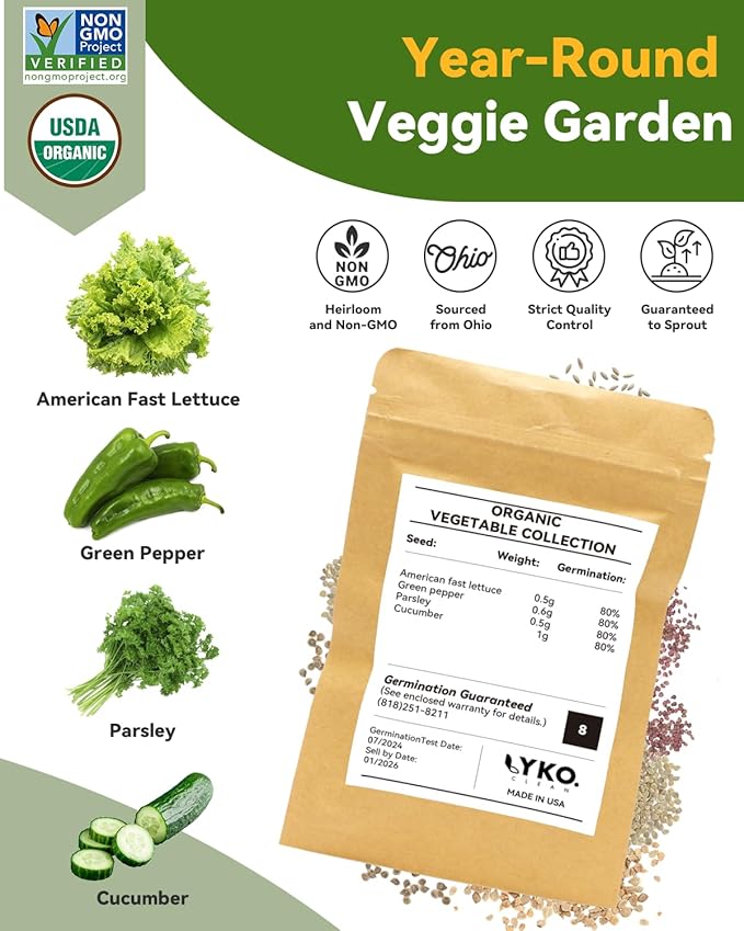 Vegetable Salad Green Seed Pod Kit for Aerogarden, Ahopegarden Hydroponics Growing System Indoor Garden, Include American Fast Lettuce, Green Pepper, Cucumber, Parsley, 16 Pods, 500+ Seeds