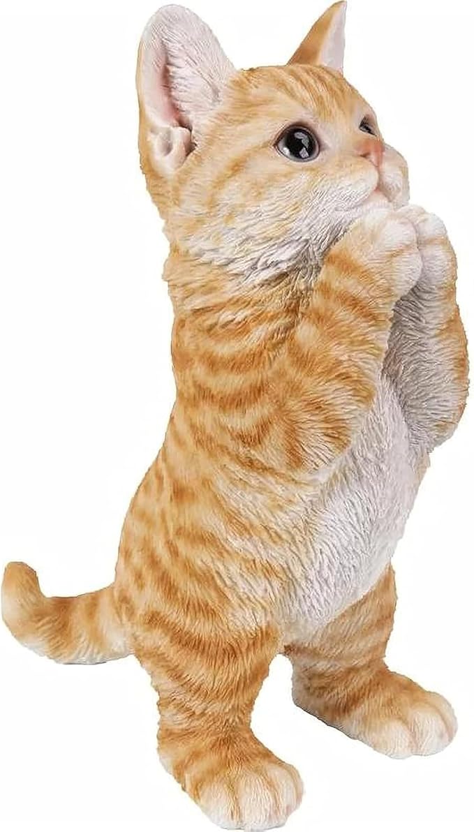Tabby Praying Cat Statues Outdoor Decorative, Cat Memorial Statue for Yard Lawn Patio Porch, Garden Pet Grave Marker Figures, 5.3" L x 3.7" W x 9.1" H