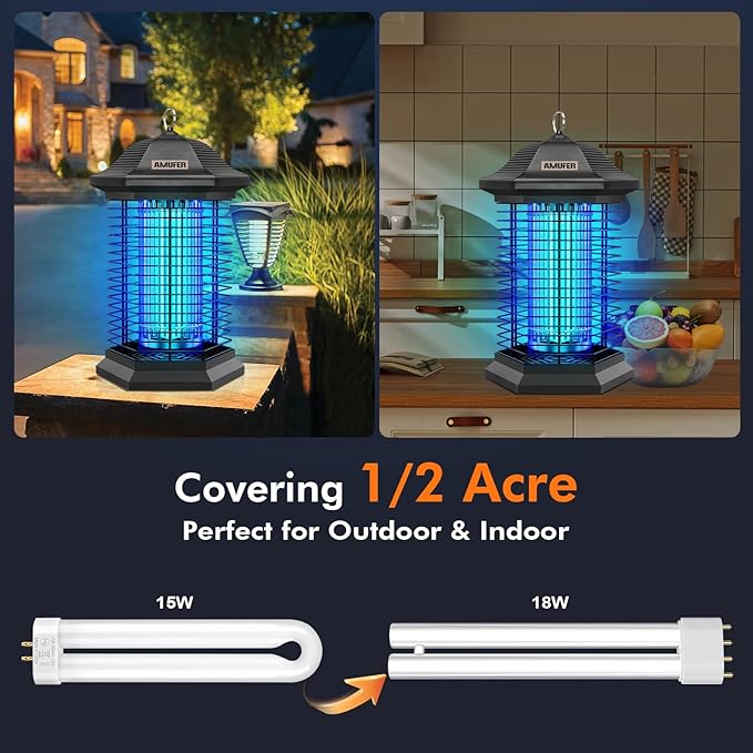 Bug Zapper for Outdoor Indoor, Electric Mosquito Zapper Waterproof with 18W Power & 4400V Instant Grid, Insect Control Efficiency Increased 100%, Coverage of 1/2 Acre, for Patio, Backyard, Home