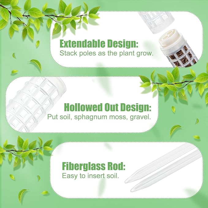 10 Set Plastic Moss Poles for Climbing Plants Indoor Stackable Self Watering Hollow Monstera Plant Support, Moss Not Included(White)