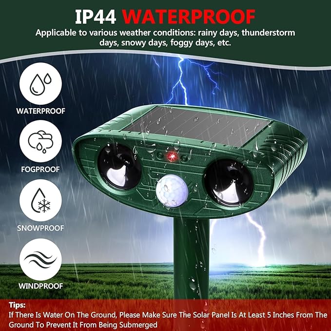 2 Pack 2025 Upgraded Solar Ultrasonic Animal Repellent Outdoor Deer Repellent Devices Motion Detection Waterproof Cat Squirrel Mouse Raccoon Dog Repellent Deterrent with Flash Lights for Yard Farm (2)