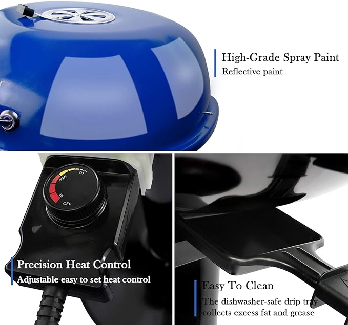 Electric BBQ Grill Techwood 15-Serving Indoor/Outdoor Electric Grill for Indoor & Outdoor Use, Double Layer Design, Portable Removable Stand Grill, 1600W