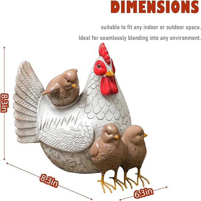 Chicken Statue Outdoor Decorative for Garden, Yard Figurine Ornament Funny Porch Sculpture for Patio Flower Bed Home Bookshelf, 8.3" H × 8.3" L × 6.3" W