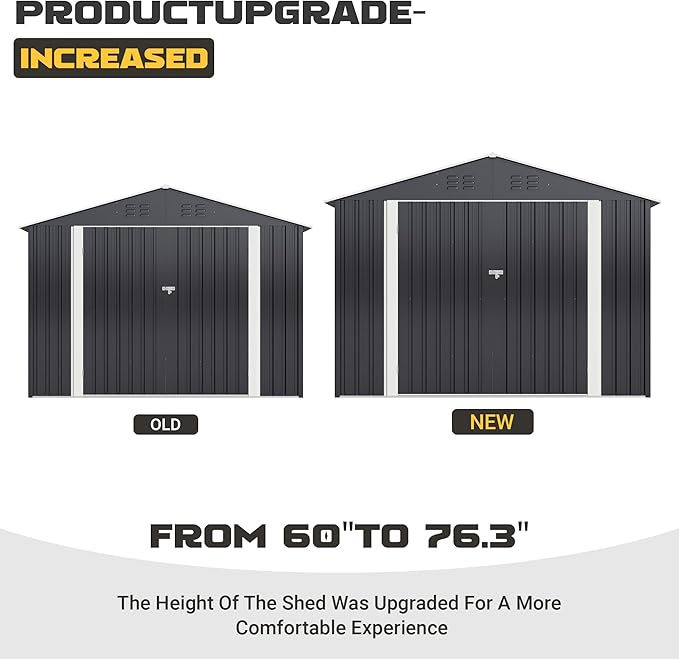 Polar Aurora 8 x 12 FT Outdoor Storage Shed, Metal Garden Shed with Updated Frame Structure, Tool Sheds for Backyard Garden Patio Lawn Black