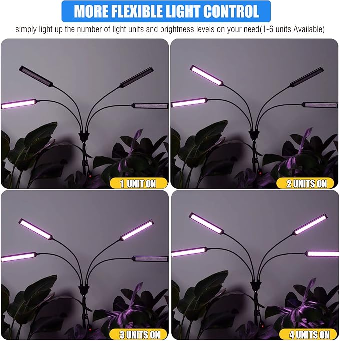 Grow Lights for Indoor Plants 4 Heads, Full Spectrum Plant Lights for Indoor Growing with Tripod Stand, Auto On/Off Timing 3/6/9/12/15/18H, LED Grow Lights for Indoor Plants. (4 Wide Heads)