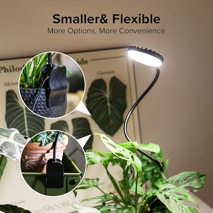 Plant Grow Lights Indoor, Pot Clip On Grow Light for Indoor Growing, Full Spectrum LED Plant Growing Lamp with Auto Timer, 12W 4000K Plant Light for Growth with 4 Levels Dimmable Black, 3 Pack
