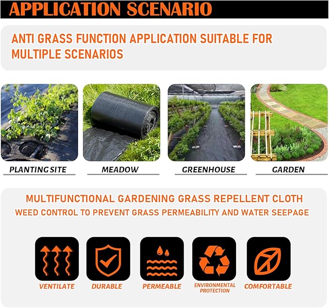 6 Size Weed Barrier Landscape Fabric Heavy Duty Gardening Weed Control Mat,Woven Weed Cloth Geotextile Fabric for Landscaping Driveway Farm Greenhouse (6.5x300FT)