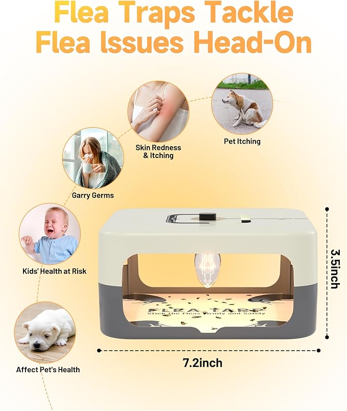 2 Pack Flea Traps for Inside Your Home, Flea Light Traps for Home Indoor with 4 Bulbs and 8 Sticky Discs, Bed Bug Trap Safe to Pets and Kids