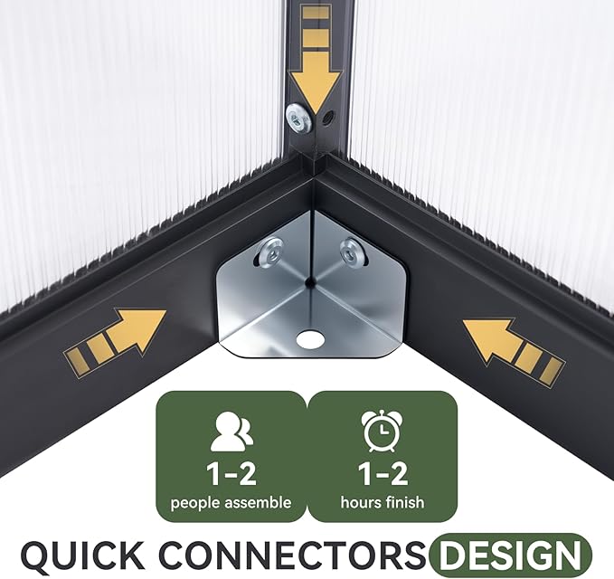 AOXUN 4x6 FT Outdoor Greenhouse, Polycarbonate Greenhouse with Aluminum Frame, Walk-in Green House with Roof Vent, Ground Nails, Lockable Door for Garden Backyard, Patio, Lawn,Quick-Installation