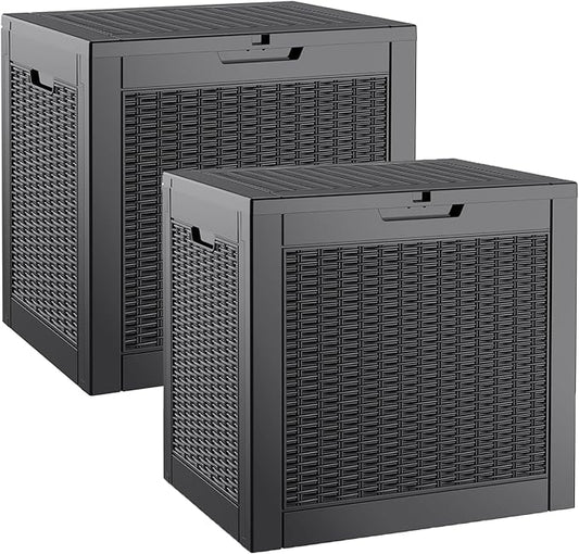 35 Gallon Outdoor Storage Box Set of 2, Waterproof Resin Deck Box with Lockable, Patio Furniture Storage Bin for Package Delivery, Patio Cushions, Garden Tools, Pool Accessories, Black