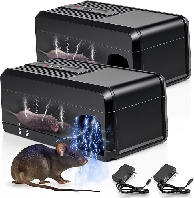 2 Pack Electric Mouse Trap for Indoor Use, High Voltage Reusable Zapper, No-Touch Disposal for Home, Kitchen, Restaurant & Commercial Rodent Killer