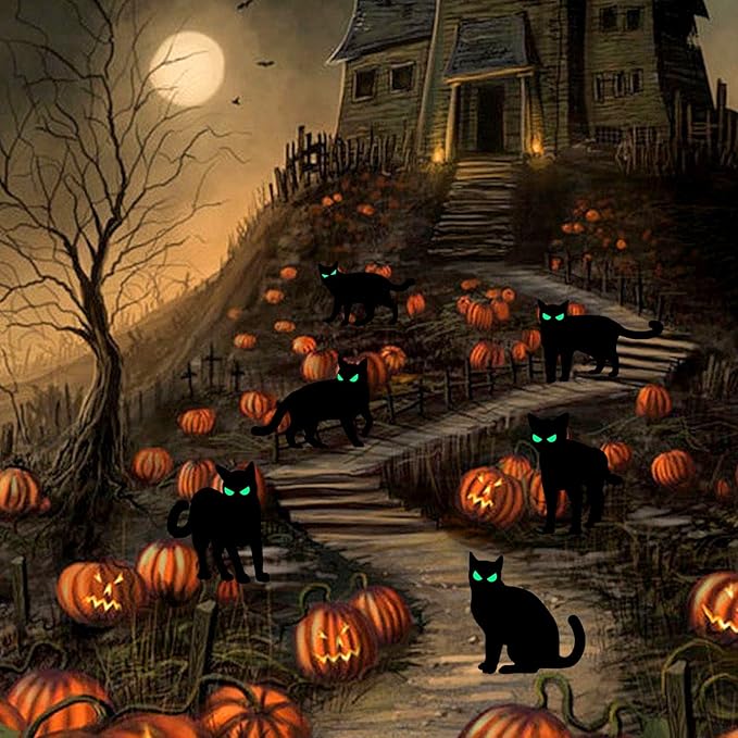 6 PCS Halloween Black Cat Yard Decorations Halloween Yard Signs Outdoor Lawn Decorations