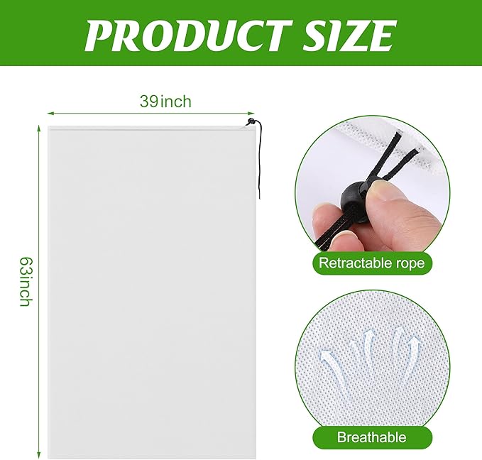Alpurple 2 Packs Large Size Winter Drawstring Plant Covers- 39 x 63 Inch Warm Plant Protection Cover Bags, Frost Cloth Blanket Protecting Fruit Tree Potted Plants from Freezing Animals Eating