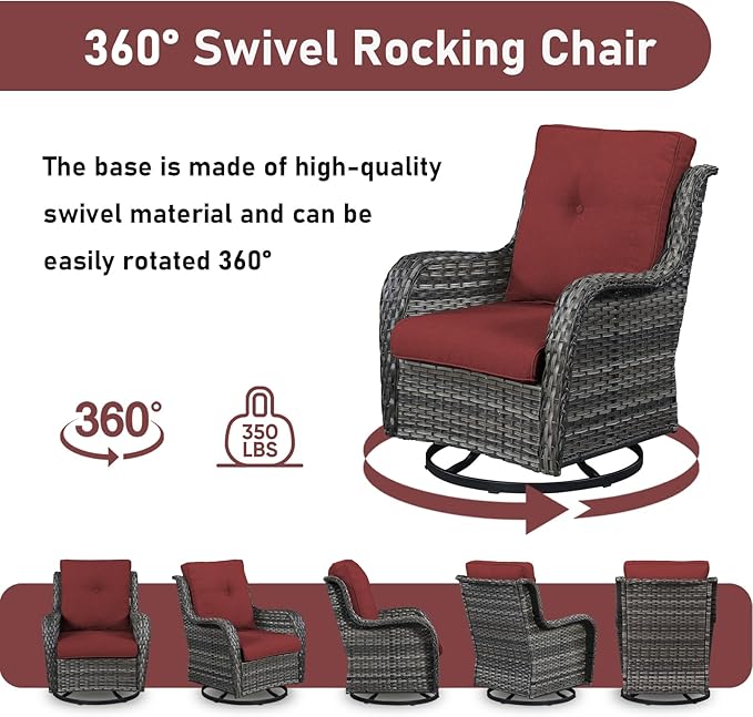 Patio Wicker Chairs Swivel Rocker,3 Pieces Patio Furniture Set with 360 Degree Wicker Swivel Rocking Chairs and Side Table for Garden,Porch,Backyard