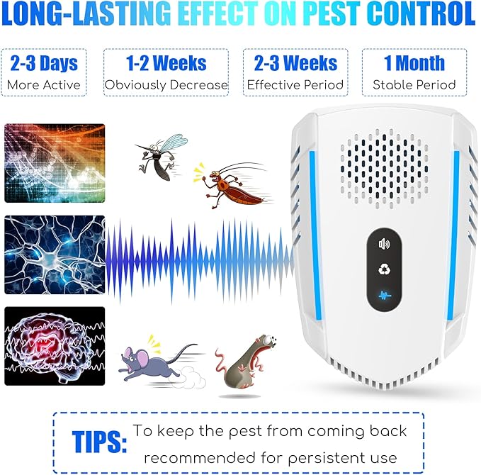 2025 Upgraded Ultrasonic Pest&Insect Repeller,6 Packs Electronic Mouse Ultrasonic Repellent for Roach,Rodent,Bugs,Mosquito,Spider,Ant,Mice Plug in Pest Control Device with 3 Mode Switching