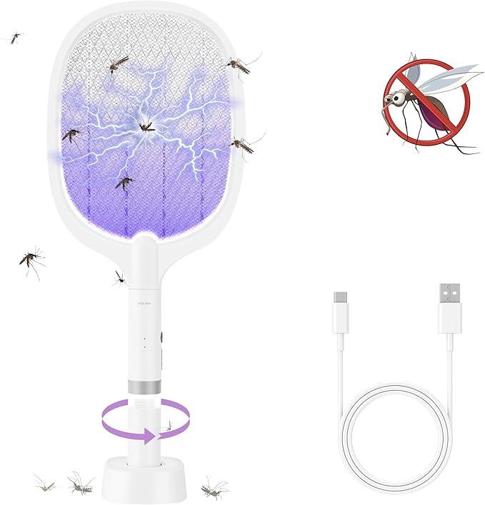 Electric Fly Swatter Racket, 4000V Bug Zapper Racket Rechargeable Fly Zapper Dual Modes Mosquito Swatter Portable with Purple Light & 3-Layer Safety Nets for Indoor & Outdoor, 1 Pack