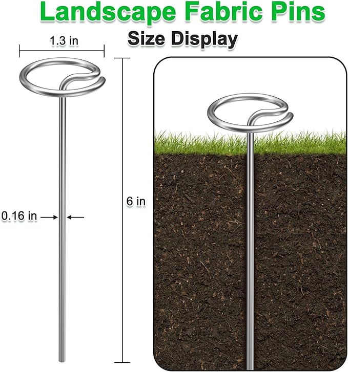 60 Pcs 6-Inch Heavy-Duty Galvanized Landscape Staples – Thickened 8 Gauge Circle Top Pins, Rust-Resistant for Weed Barrier, Landscape Fabric, and Garden Projects
