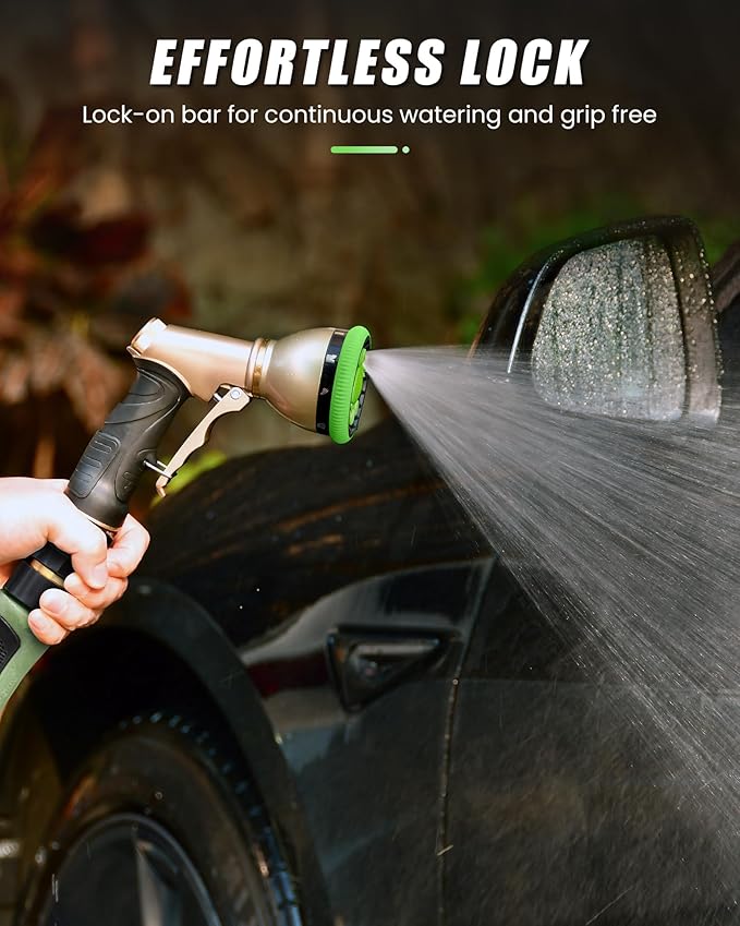 RAINPOINT Garden Hose Nozzle, Heavy Duty Metal Water Hose Sprayer Nozzle with 9 Adjustable Spray Patterns, High Pressure Hand Sprayer for Watering Plants, Lawns, Car and Pet Washing (1, Green)