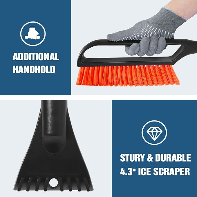 YeewayVeh 35 inch Ice Scrapers for Car Windshield, Extendable Snow Brush for Car with Foam Grip & Additional Handhold, 2 in 1 Detachable & Scratch-Free Snow Scraper for Car Truck SUV, Orange