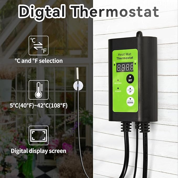 Greenhouse Heater with Digital Thermostat, 1500W Electric Outdoor Heaters for Patio, Fast Heating, Overheat Protection, Dustproof Design for Grow Tent, Green House, Flower Room, BK