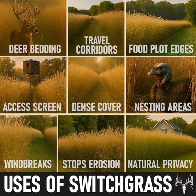 BigAzz Switchgrass Seed, Bulk RC Big Rock Variety, Extra Tall Drought-Tolerant Native Perennial Grass for Deer Habitat, Bedding Areas, Green Screens & Food Plots (1 Pound)