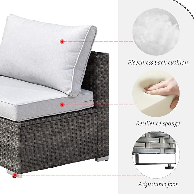 HOOOWOOO 7 Piece Patio Sectional Furniture Set,Modern Wicker Outdoor Conversation Sofa Sets,Weather Resistant Modular L Shaped Outside Couch Table Set(Light Grey)