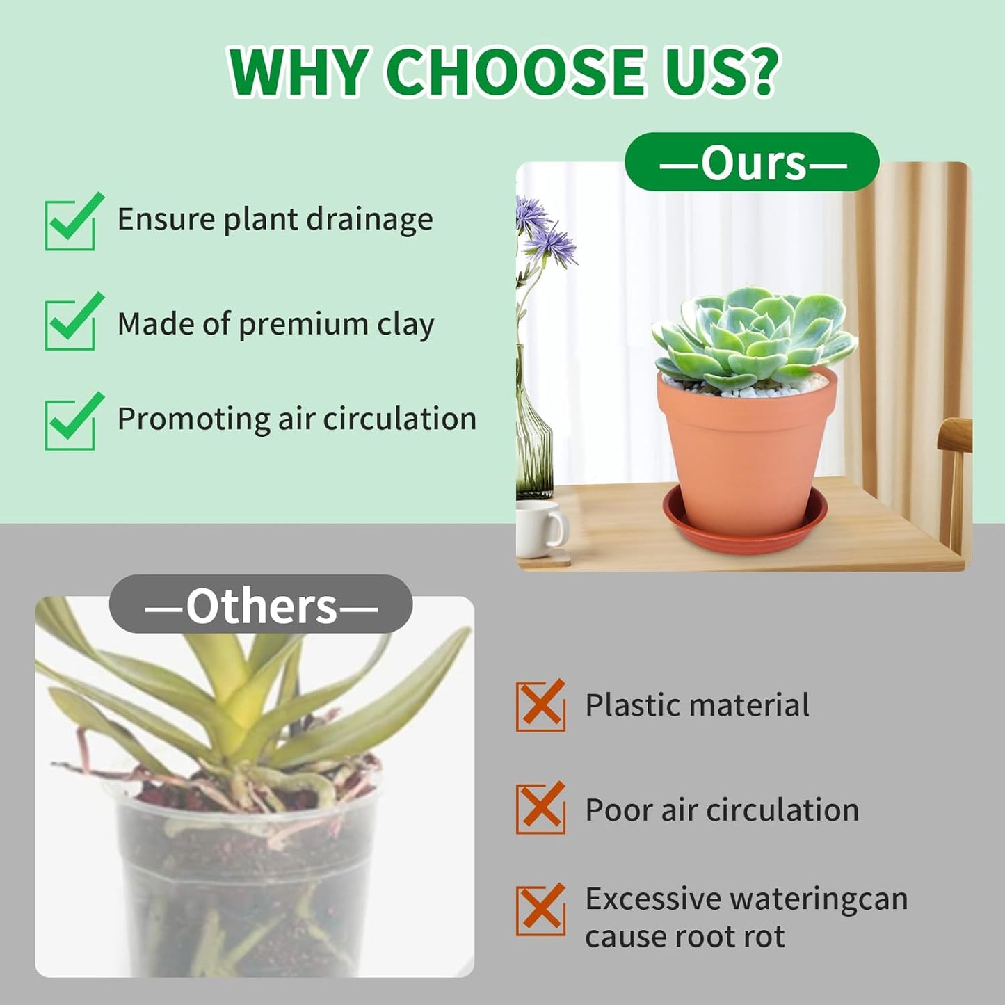 6 Pack 6 Inch Terracotta & Clay Pots with Saucer for Plants, Large Terra Cotta Plant Pot with Drainage Hole, Flowerpot for Indoor Outdoor Plants, Crafts, Wedding Favor