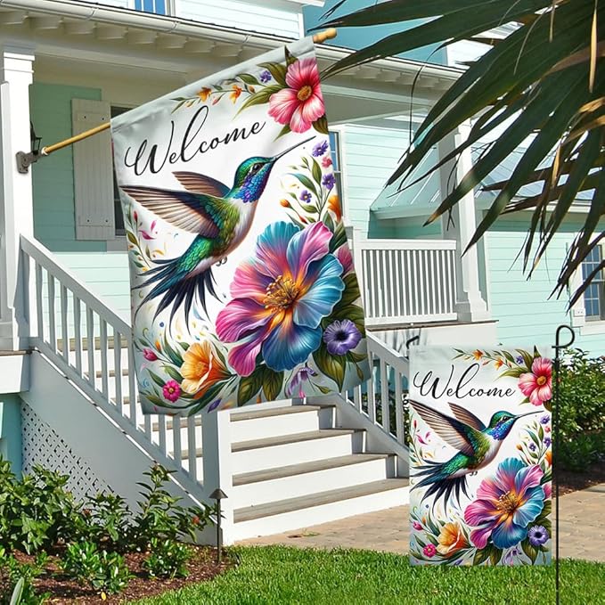 American Flag-Hummingbird Welcome Spring Season Flag MLN2801F, Garden Flag (11.5" x 17.5")-USA Flags Premium Polyester-Decorative Indoor Outdoor Flag