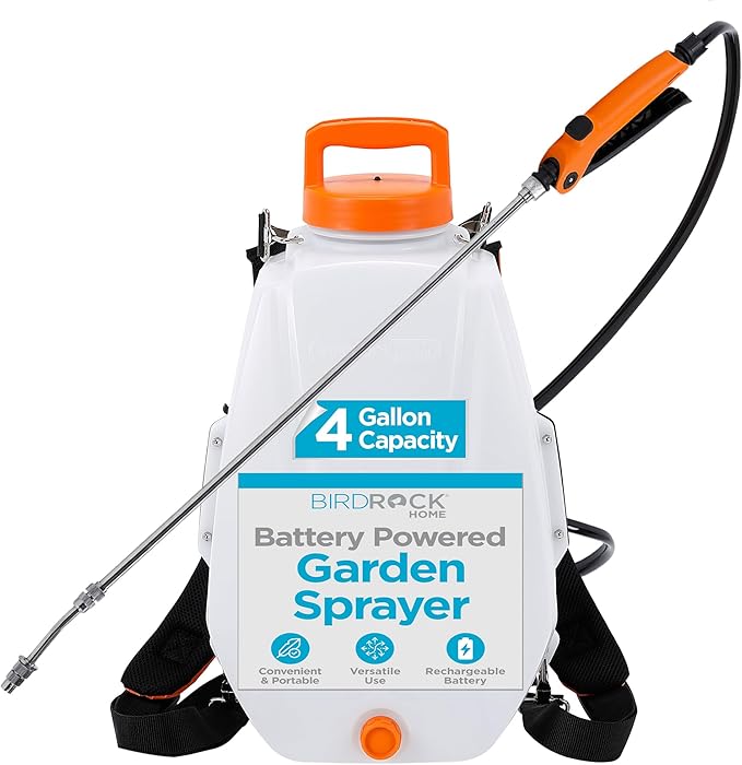 BIRDROCK HOME 4-Gallon Battery-Powered Garden Sprayer - Adjustable Stainless Steel Wand, Lightweight, Rechargeable 12V Lithium Battery, Ideal for Lawn, Garden, and Outdoor Spaces