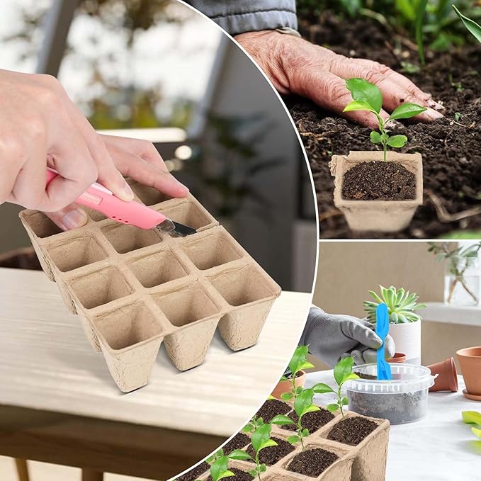 10 Packs Seedling Starter Trays, 120 Cells Biodegradable Seed Starter Plant Pots，Seed Germination Starter Tray Kit with 20 Labels, 2 Transplant Tools