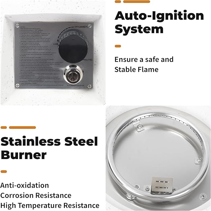 Outdoor Round Propane Fire Pit Table – Premium Terrazzo-Like MgO Finish, Sturdy & Waterproof Gas Fire Table with Glass Wind Guard for Patio, Garden & Backyard, Includes Rain Cover & Glass Beads