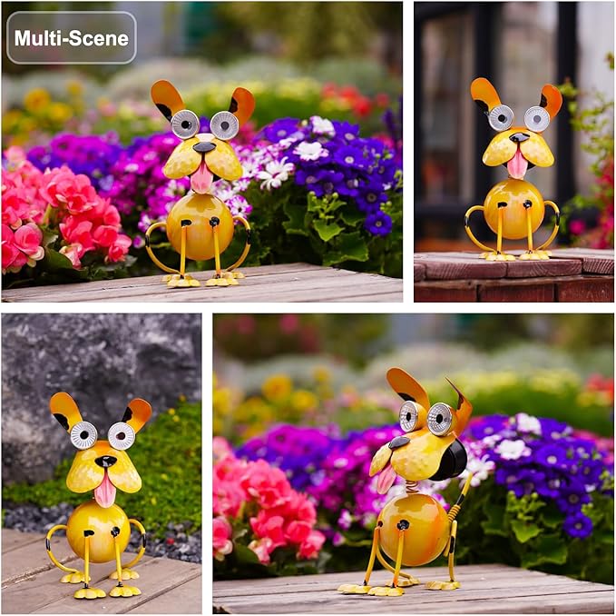 Solar Dog Statue Lights Outdoor Metal Yard Art - Funny Puppy Statue for Garden Patio Decor Lawn Ornaments(Sitting Dog)